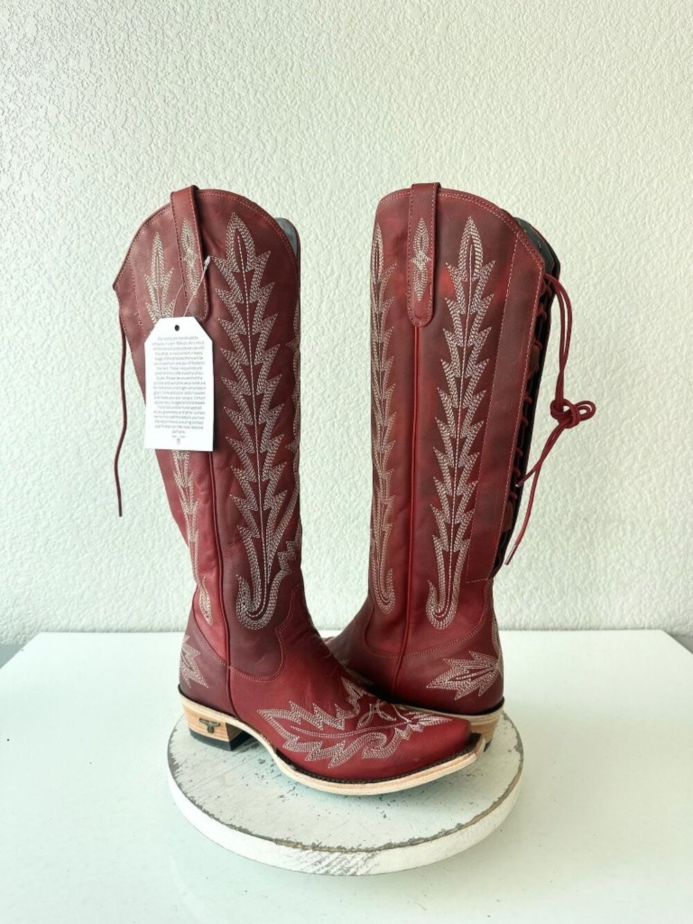 Lane LEXINGTON Knee High Red Cowboy Boots Western Cowgirl Lace Up Womens Size 8